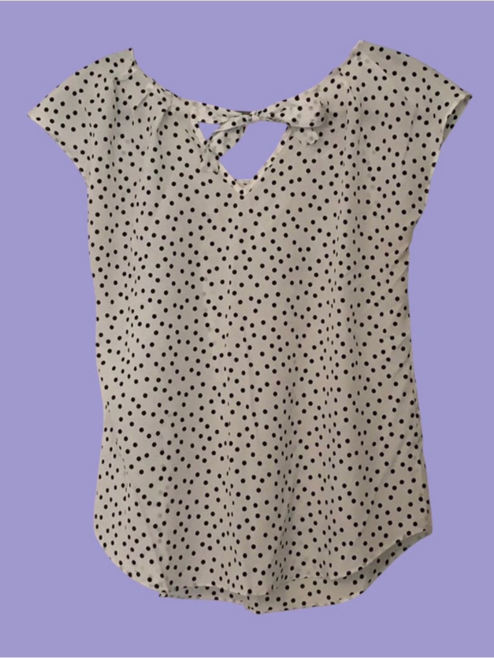 Lauren Conrad flowy lightweight sheer flutter sleeve polka dot tie back top larg - Picture 4 of 4